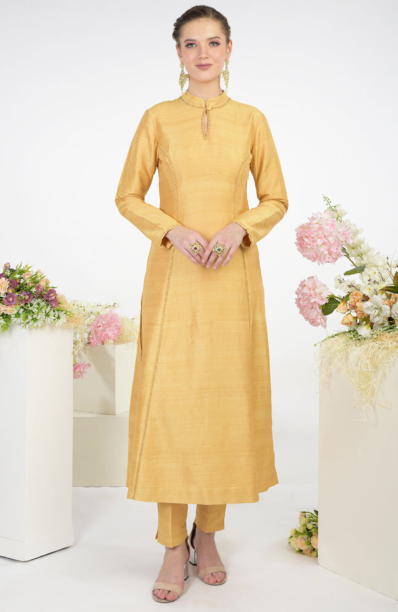 Buy Yellow Designer Casual Wear Fancy Liling Silk Kurti | Party Wear Kurtis